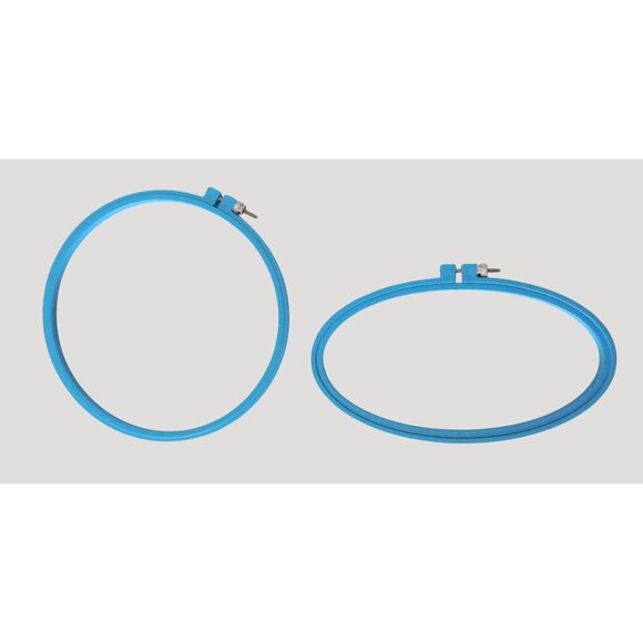 2 Embroidery Hoops Blue Plastic Round 8 Inch Oval 9x4.5 Inch Screw Closure - Picture 1 of 6